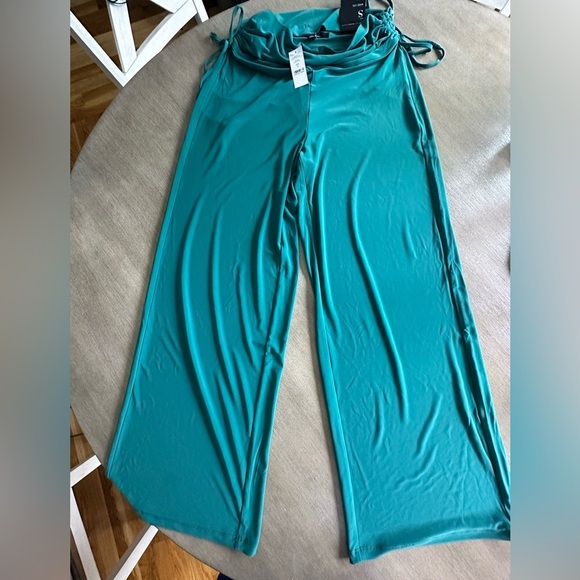 White House black market  wide leg ruched waist small green pants - Picture 10 of 13